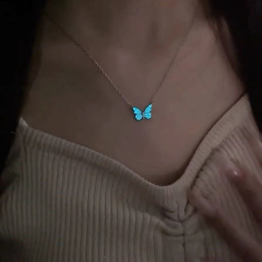 Luminous Dream Blue Butterfly Necklace