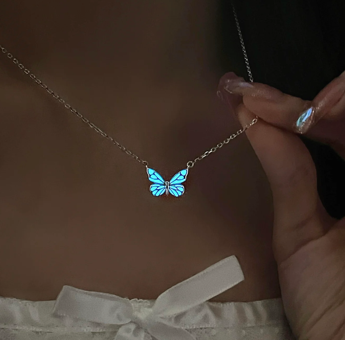 Luminous Dream Blue Butterfly Necklace
