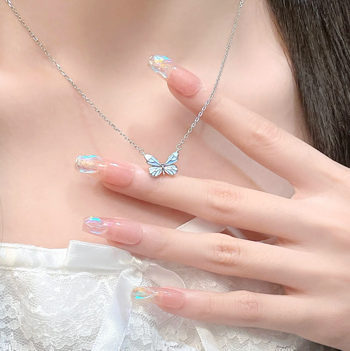 Luminous Dream Blue Butterfly Necklace